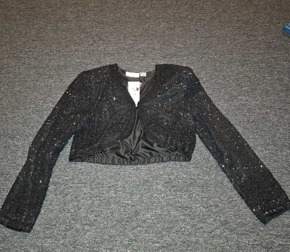 Laurence Kazar Black Sequin Crop Top